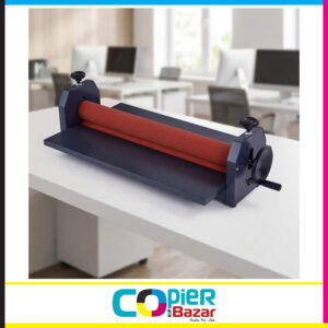 750mm cold lamination machine manual with hand crank operation showing red rubber roller and metal frame construction