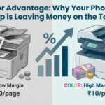 Color photocopier profit margin comparison showing revenue gap between color and black white printing services