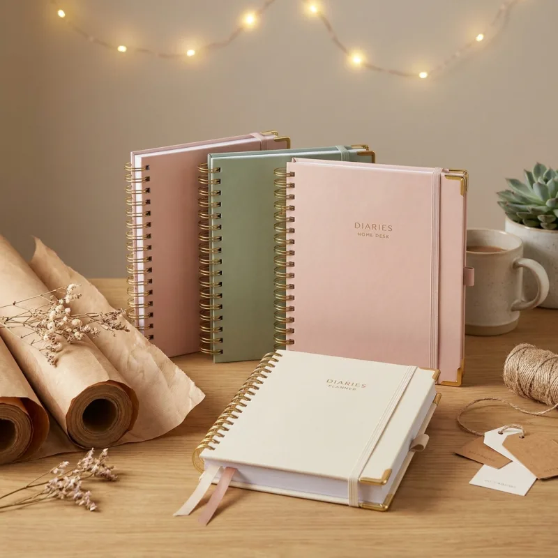 Customized wiro-bound diaries and planners in pastel covers
