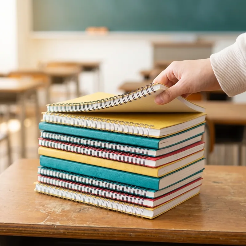 Stack of spiral-bound coaching class study notes